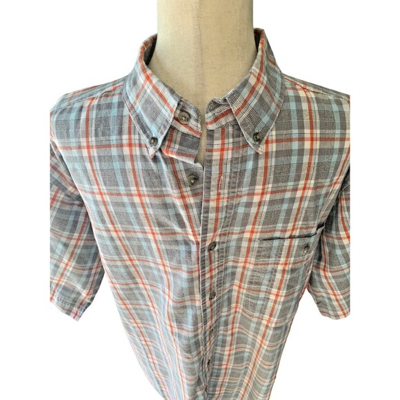 Wrangler PLAID Rugged Wear Mens Short Sleeve Shirt Large Wrinkle Resist Button D - Picture 2 of 6